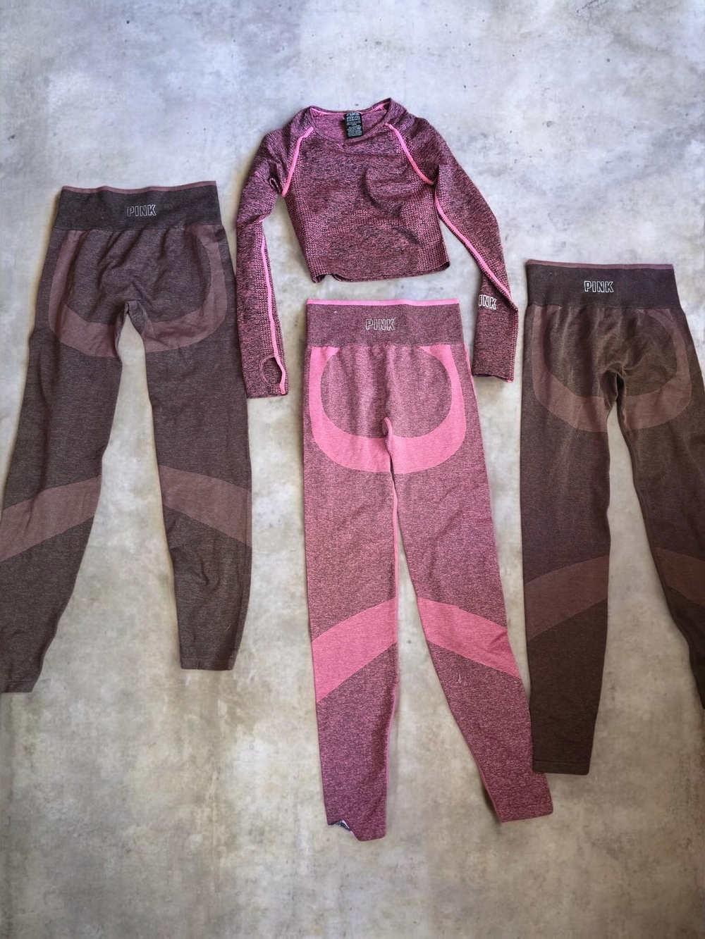 PINK Victoria's Secret Maroon and Pink Seamless Active Set